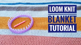 How to Loom Knit a Garter Stitch Striped Blanket  Rug using a Round Loom DIY Tutorial [upl. by Kathie]