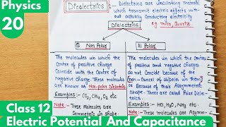 20 Dielectrics Polar and Non polar Dielectrics Electrostatic Potential and Capacitance Class12 [upl. by Aihset]