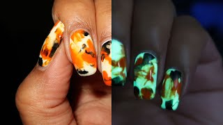 Glowing Halloween Smooshy Marble  DIY Nail Art Tutorial  MSLP [upl. by Meeka]