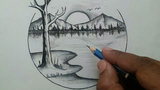 How to draw beautiful scenery of nature  easy drawing [upl. by Jaynell]