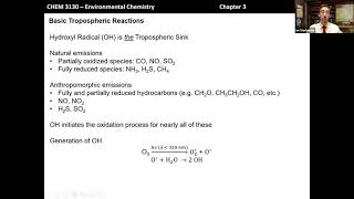 Basic Tropospheric Reactions Part I [upl. by Kape]