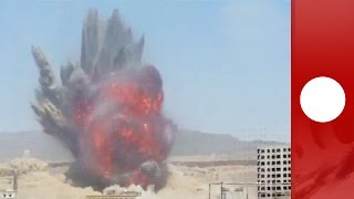 Yemen blast Huge air strike throws smoke and flames into air [upl. by Sirmons908]