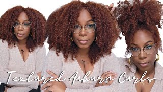 Textured AUBURN Kinky Curly Affordable WIG NO ADHESIVE Easy Reddish Brown Beginner Wig Install [upl. by Asset]