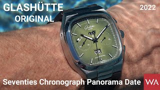 GLASHÜTTE ORIGINAL Seventies Chronograph Panorama Date Matt Lacquered quotFab Greenquot Dial [upl. by Ammamaria920]