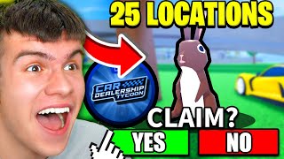 THE HUNT How To Find ALL 25 BUNNY LOCATIONS In Roblox Car Dealership Tycoon For THE HUNT BADGE [upl. by Lasko919]