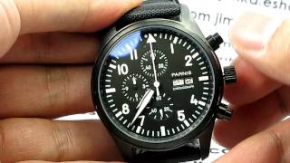 PARNIS PI82 41MM BLACK DIAL TOP GUN WATCH QUARTZ CHRONO [upl. by Henrik]