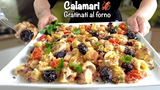 CALAMARI GRATINATI AL FORNO 🦑alla Mediterranea 🦑 ricetta facile veloce e leggera [upl. by Griselda]