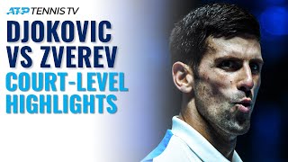 Novak Djokovic vs Alexander Zverev Thriller CourtLevel Highlights  Nitto ATP Finals 2021 [upl. by Haletta]