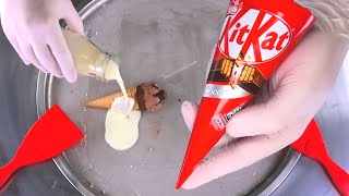 Ice Cream Rolls  how to make a KitKat Cone to rolled fried Ice Cream with Chocolate  ASMR FOOD [upl. by Nolaj861]