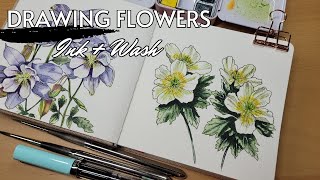 How I Sketch Flowers  Ink amp Wash  Freehand No Pencil [upl. by Ailegna705]