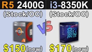 Ryzen 5 2400G Vs i38350K  Stock and Overclock  New Games Benchmarks [upl. by Najram]