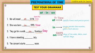 AT  IN  ON  Prepositions of Time  English Grammar Test [upl. by Licht]