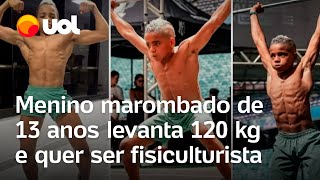 Menino marombado de 13 anos levanta 120 quilos e quer ser fisiculturista veja vídeos [upl. by Eikin662]