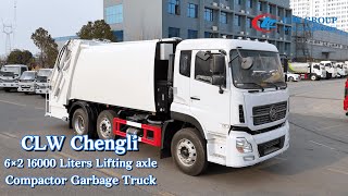 CLW 6X2 8 wheels lifting axle rear loader garbage truck [upl. by Yentruok]