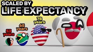 COUNTRIES SCALED BY LIFE EXPECTANCY  Countryballs Animation [upl. by Maiah]