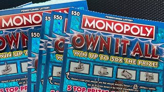 50 MONOPOLY OWN IT ALL  5 MILLION TOP PRIZE PA LOTTERY SCRATCH OFF TICKET SESSION 6 💥💥💥 [upl. by Asaert]