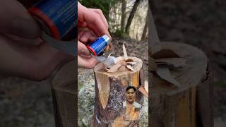 Using a battery and aluminum foil to start a fire shorts bushcraft camping [upl. by Eedna]