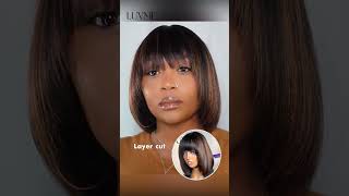 Brown Highlight Layered Cut Yaki Straight Minimalist Lace Bob Wig With Bangs [upl. by Menzies]