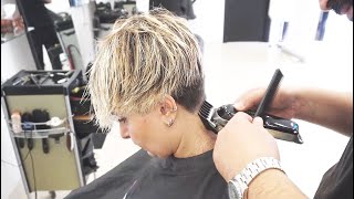 SUPER HAIRCUT  SHORT BLONDE UNDERCUT PIXIE WITH SIDE BANGS [upl. by Edlitam]