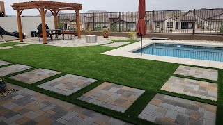 Pavers and Artificial Turf in back Yard with Swimming Pool [upl. by Aniale]