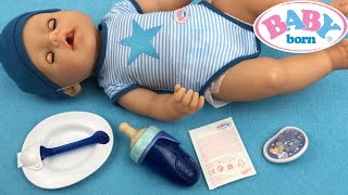 Feeding Baby Born Interactive Boy Doll With Name Reveal [upl. by Aerdnu]