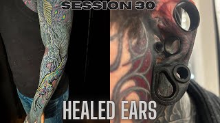 Session 30 color on black sleeve and healed ear tattoos [upl. by Gasperoni]