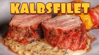 Gegrilltes KALBSFILET mit PFEFFERRAHMSAUCE  deutsches BBQVideo  0815BBQ [upl. by Adnohral644]