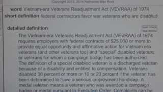 Vietnamera Veterans Readjustment Act VEVRAA of 1974 PHR SPHR HR License Exam PHRPasscom [upl. by Hillegass338]