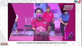 PRESIDENT ASPIRANT LENI ROBREDO PROCLAMATION RALLY SPEECH [upl. by Grous]