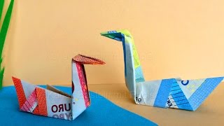 Geldscheine falten Schwan  Idee zum Geld falten  Origami Vogel zum Geldgeschenke basteln [upl. by Ayik547]