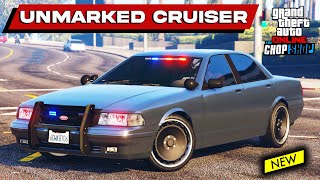 Unmarked Cruiser Best Customization amp Review  NEW DLC Police Car in GTA 5 Online  Chop Shop DLC [upl. by Freiman259]