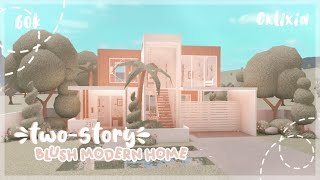 2 story blush modern home 60k exterior 🌴  bloxburg house build [upl. by Aneekat]