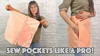 How to insert Inseam pockets into side seam of dress or skirt easily Draft your own pocket pattern [upl. by Elvin]