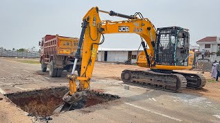 JCB 145 Excavator and Tipper New Hospital Building Foundation Digging and Backfilling  Jcb truck [upl. by Fauman]