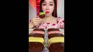 Asmr eating chocolate ice cream flavor avocado Crispy delicious short video [upl. by Sheff]