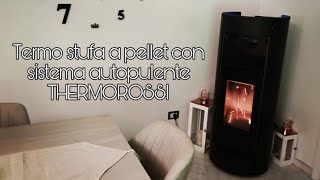 Stufa a Pellet moderna Installazione funzionamento e consumo Thermorossi con sistema autopulente [upl. by Esalb]