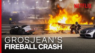 Grosjeans Insane Fireball Crash  Formula 1 Drive To Survive S3  Netflix [upl. by Enom64]