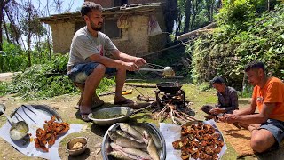 Catching fish and cooking in Traditional way  Nepali Kitchen  Rural life in Nepal  Village Nepal [upl. by Tamarra]