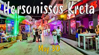 Hersonissos Crete late night walk 4k Chersonissos Kreta Greece 2024 [upl. by Sadnac847]