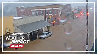 WATCH Floodwaters rush through downtown Boone NC during Helene [upl. by Nnylyak]