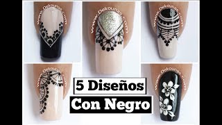 5 Diseños de uñas FACIL con negro  Easy black nails [upl. by Fesoj]