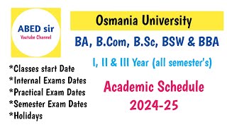 OU UG Academic Schedule 2024  25  when BA Bcom BSc BBA BSW 1st year Classes start Date Exam Date [upl. by Yrahk]