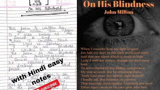 On His Blindness by John Miltonpoemwith Hindi explanationsonnet19 [upl. by Giulio]