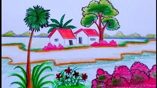 Beautiful Village Scenery Drawing with Pencil Sketch Gramer Desso Aka How to draw village Scenery [upl. by Darnall]