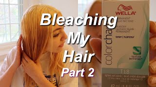 BLEACHING and TONING my hair at home  wella T18 [upl. by Ydnic]