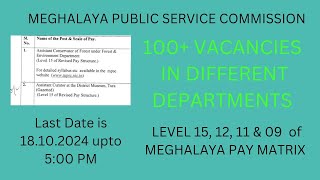 Meghalaya Govt Jobs  MPSC Shillong  Last date is 18102024 upto 1700 Hours [upl. by Yahs]