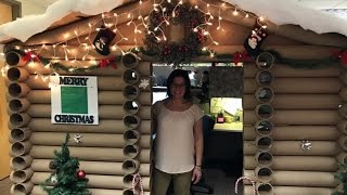 Woman Turns Cubicle Into Cozy Log Cabin Wins First Place In Decorating Contest [upl. by Iliram]