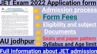 Jet 2022 application formjet form complete informationjet application form start ho gye h 2022jet [upl. by Enyrehtac]