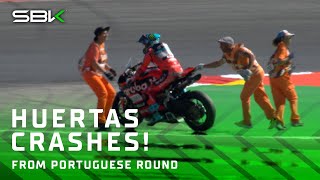 HUGE WorldSSP title race twist as Huertas crashes in Race 2 💥  2024 PortugueseWorldSBK 🇵🇹 [upl. by Pius]