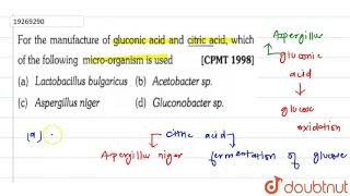 For the manufacture of gluconic acid and cirtic acid which of the following microorganism is use [upl. by Paquito817]